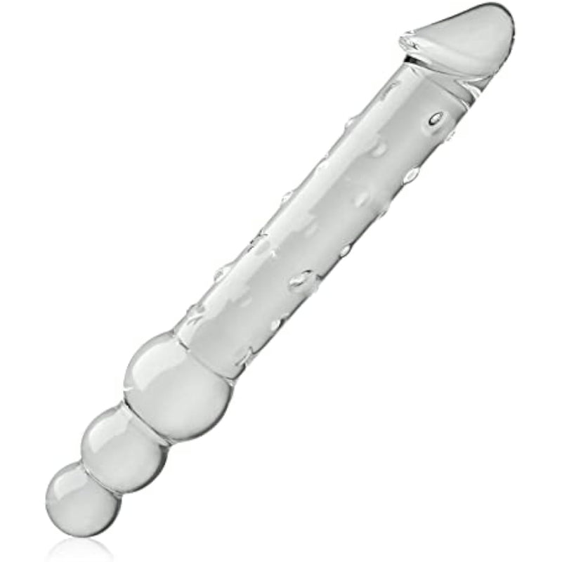 Realistic G-Spot Dildo Penis Cock Dong With 3 Balls Glass Double-Ended Dildo With Vivid Glans And Bumps Adult Sex Toy For Men Women Masturbating (M)
