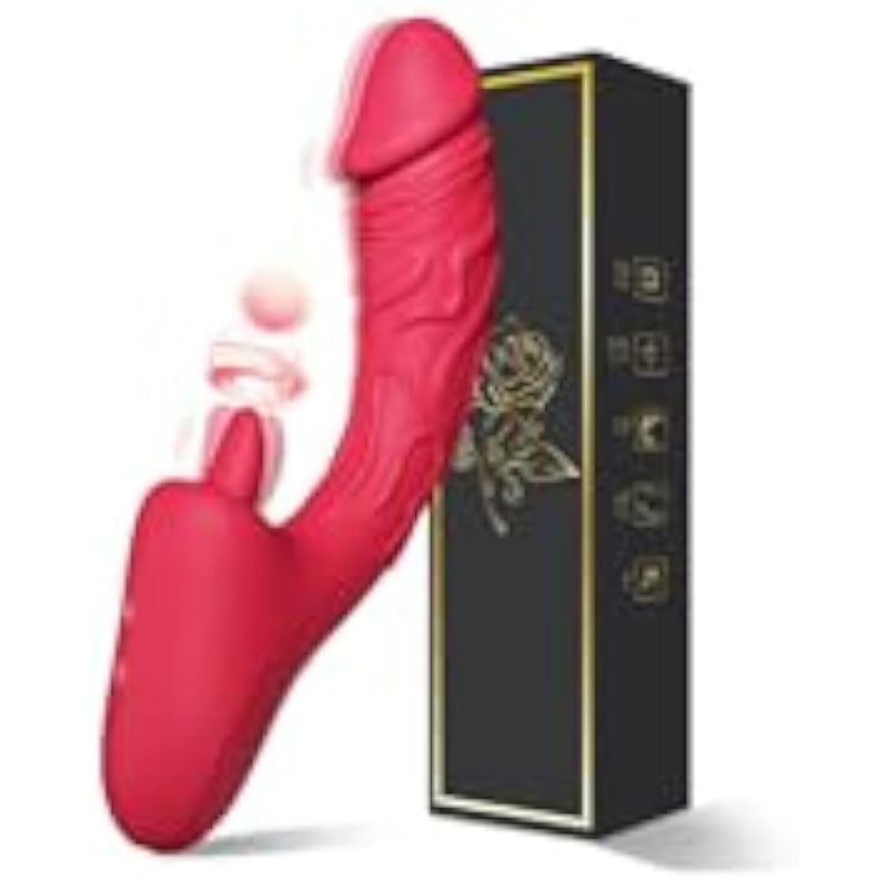 G Spot Vibrator Dildo Sex Toys For Women Realistic Tongue Adult Toys Rabbit Vibrators With 7 Vibrations & 7 Licking With Flapping, Thrusting Vibrator, Sexual Pleasure Tools For Women (Red)