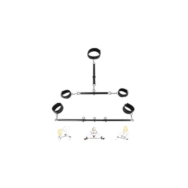 Bondage Spreader Bar Kit for BDSM Bondage Play with Adjustable Cuffs and Pu Leather Handcuffs
