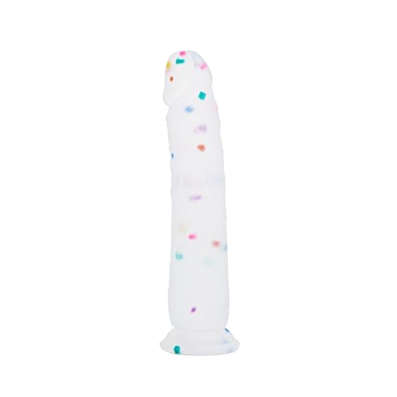 9 Inch Confetti Silicone Realistic Anal Dildo with Flared Suction Cup Base for Hands-Free Play and G-Spot Stimulation
