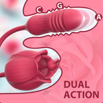 3-in-1 Rose Clitoral Vibrator – G-Spot Dildo with 10 Thrusting & 10 Pulse Modes
