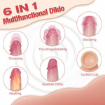 6-in-1 Thrusting Dildo Vibrator | Realistic Silicone with Rotation & Remote