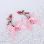 2PCS Non-Piercing Nipple Clamps – Adjustable Stainless Steel Bow Clips with Bells (Pink)