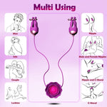 Rose Nipple Vibrator with 10 Vibration Modes, Rechargeable Clamps for Couples