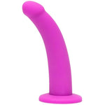 Curved Dildo - 7 Inch With Suction Cup - Flexible Anal Dildo For Men And Women - Harness Compatible Strap On - Smooth Silicone Massager Adult Sex Toy - Waterproof - Purple