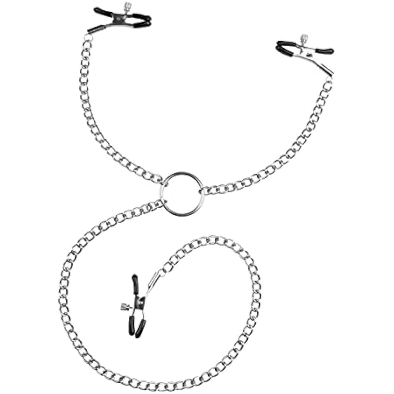 Nipple And Clitoris Clamps - Soft Rubber Breast Clips, Restraint, Bondage, Nipple Play, Clitoral Stimulation - Adjustable Clamps With Metal Chain