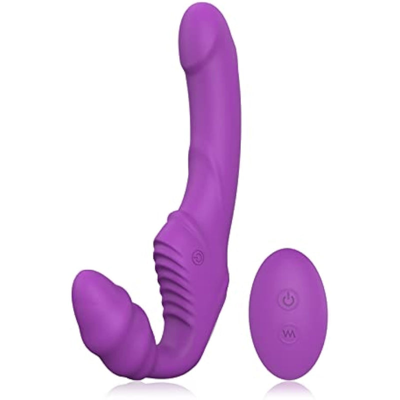 Double-Head Synchronous Vibrator,Interactive Sex Device For Men And Women At The Same Time, G-Point Clitoral Waterproof Massager, Adult Silicone Masturbator False Penis (Purple Rct)