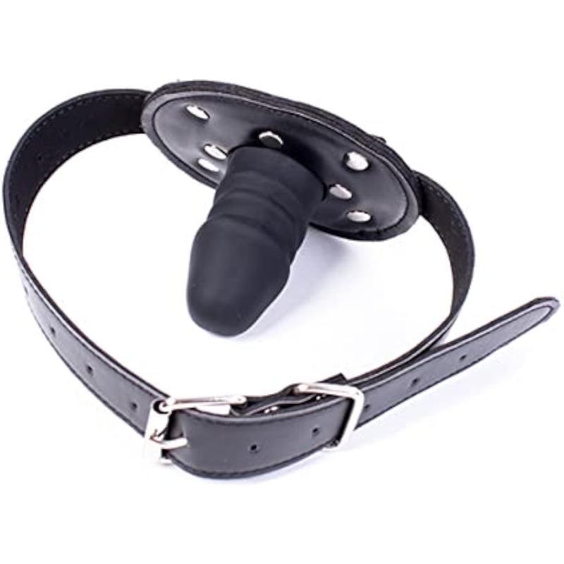 Sm Realistic Penis Gag Sex Bondage Mouth Gag With Adjustable Leather Strap For Couple Restraint Set (Length: 6Cm, Silver)
