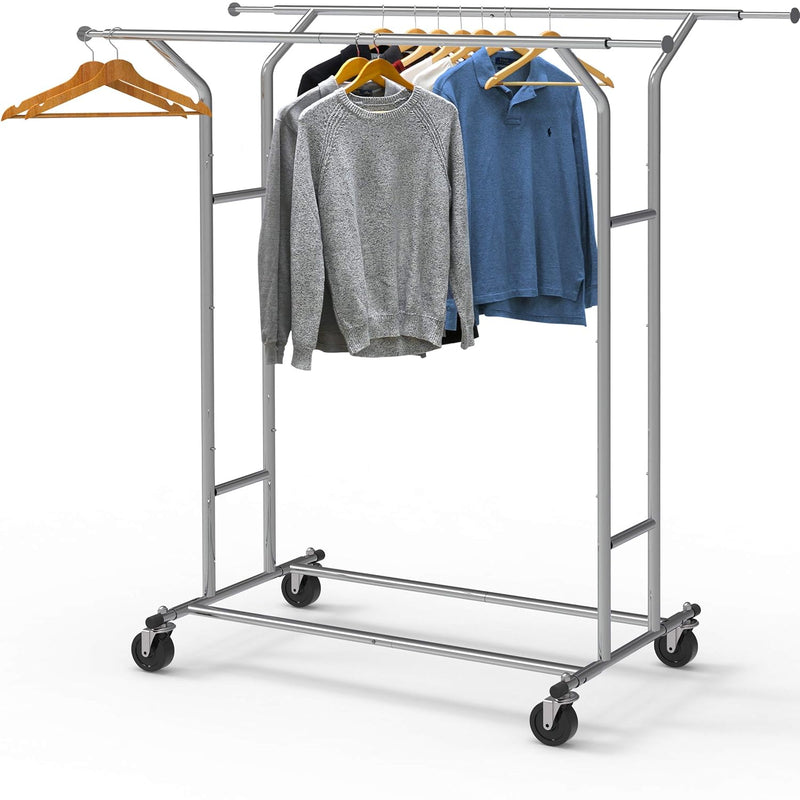 Heavy Duty Double Rail Clothing Garment Rack, Chrome