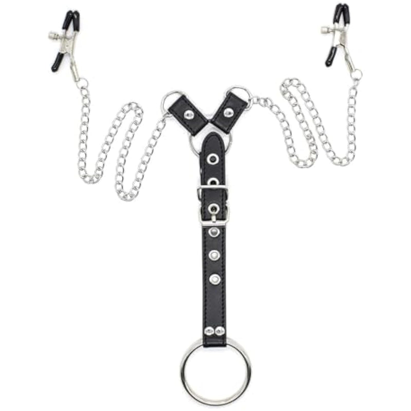 Men'S Bondage Stainless Steel Nipple Clamps 2In1 Sm Erotic Breast Clamp With Penis Ring Adjustable Nipple Clips Sex Toys Men'S Penis Strap Ons Gay Aid Strap On Man Sex Toy For Couples