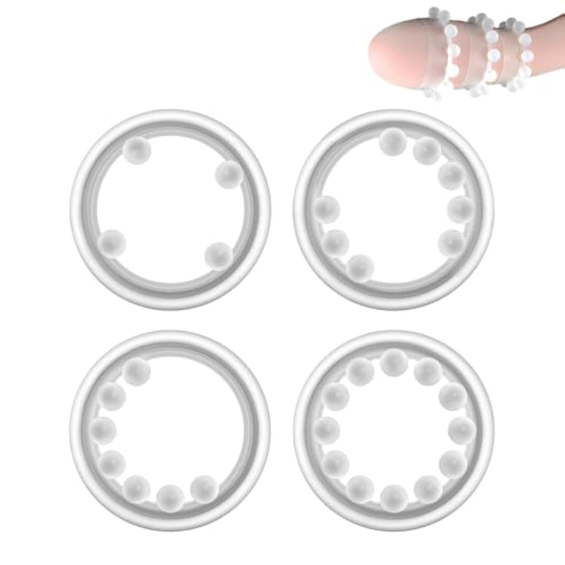 Silicone Cock Ring Set for Enhanced Erection and Delayed Ejaculation - 4 Piece Penis Ring with Beads for Men and Couples