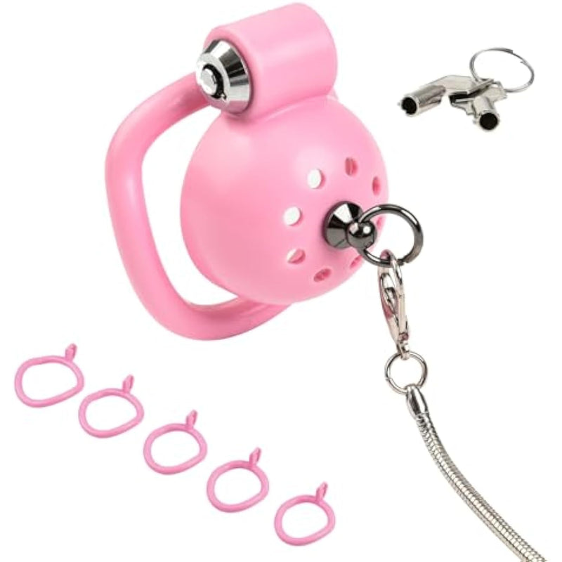 Press Lock Chastity Cage For Men With 5 Cock Rings And Pull Rope, Abs Round Head Chastity Devices With Ventilation Holes Sm Penis Bondage Extreme Sex Toy For Mens (Pink)