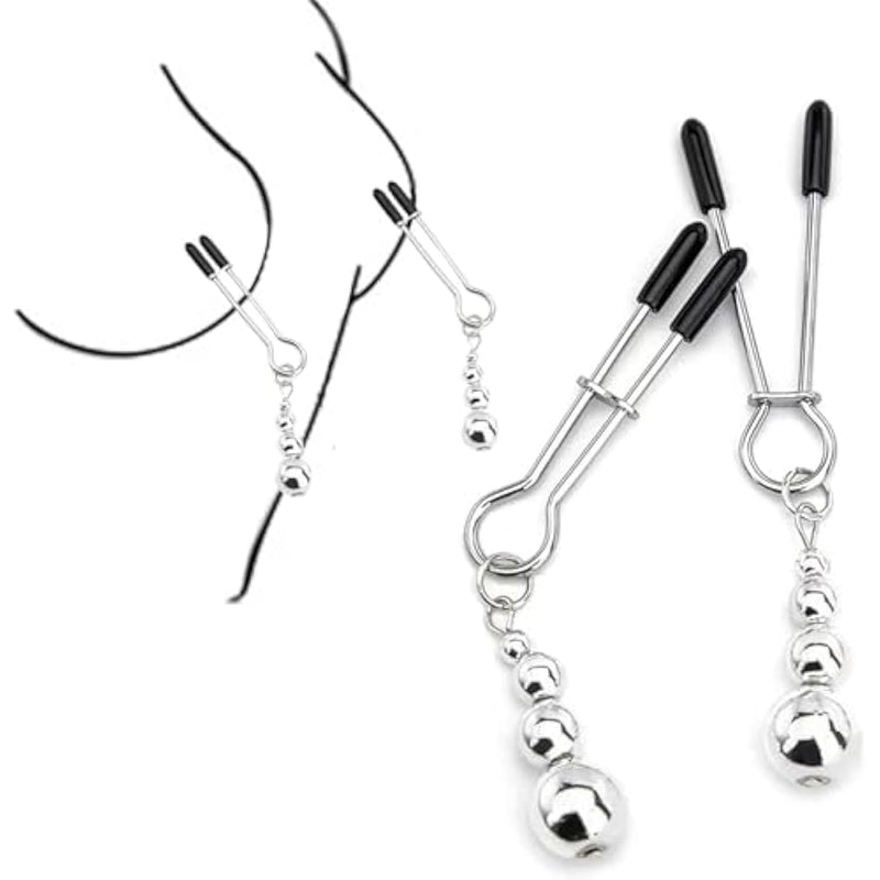 Nipple Clamps Nipple Clip Breast Clit Stimulation With Soft Rubber Non Piercing Body Clamp Sexy Toys For Women Men Couples Beginner (Silver)