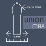 UNION MAX Condoms - True XL - Ultra Thin, Flared Head, Vegan, Lightly Lubricated Condom, Non-Toxic Natural Rubber Latex, Larger Size 60mm - 12 Count Pack