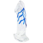 Realistic Dildos Glass Penis Anal Plug, Glans Designed Crystal Adult Sex Toys (7.2In Blue Vein)