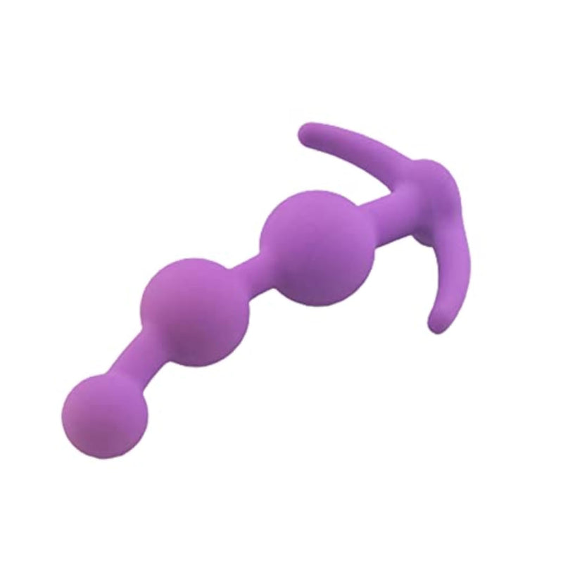 Purple Silicone Anal Beads Butt Plugs with Three Ball Chain Link Design and Gradual Bead Stimulation for Male Female Couple Play