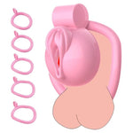 Pink Chastity Cage Lightweight Male Cock Cage Chastity Device With 5 Different Sizes Curved Rings And Invisible Button Lock Male Penis Cage For Couples Men Adult Sex Toys