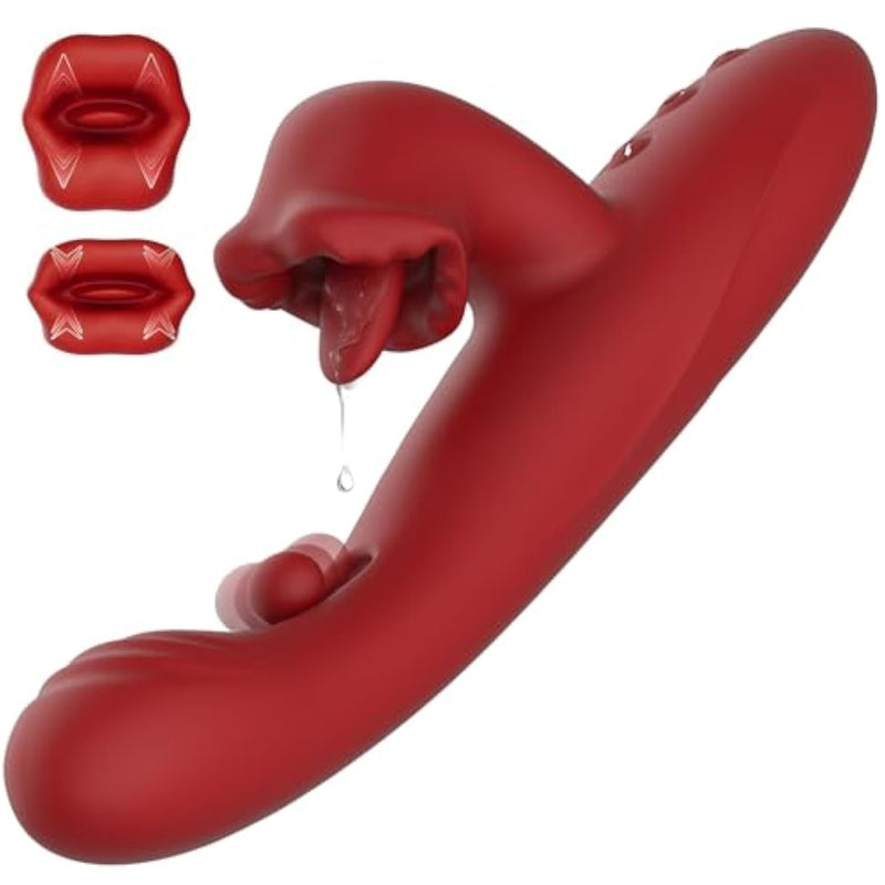 Dildo Vibrator Sex Toys For Women - 4 In 1 Tongue Pushing Vibrator, 10 Sliding Modes And 10 Vibration Modes, G-Spot Stimulator, Female Couple Game Pleasure Tool