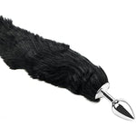 Butt Plug With Smooth Long Fox Tail Anal Sex Toys Role Play Flirting Animal Tail For Couple Black (M)