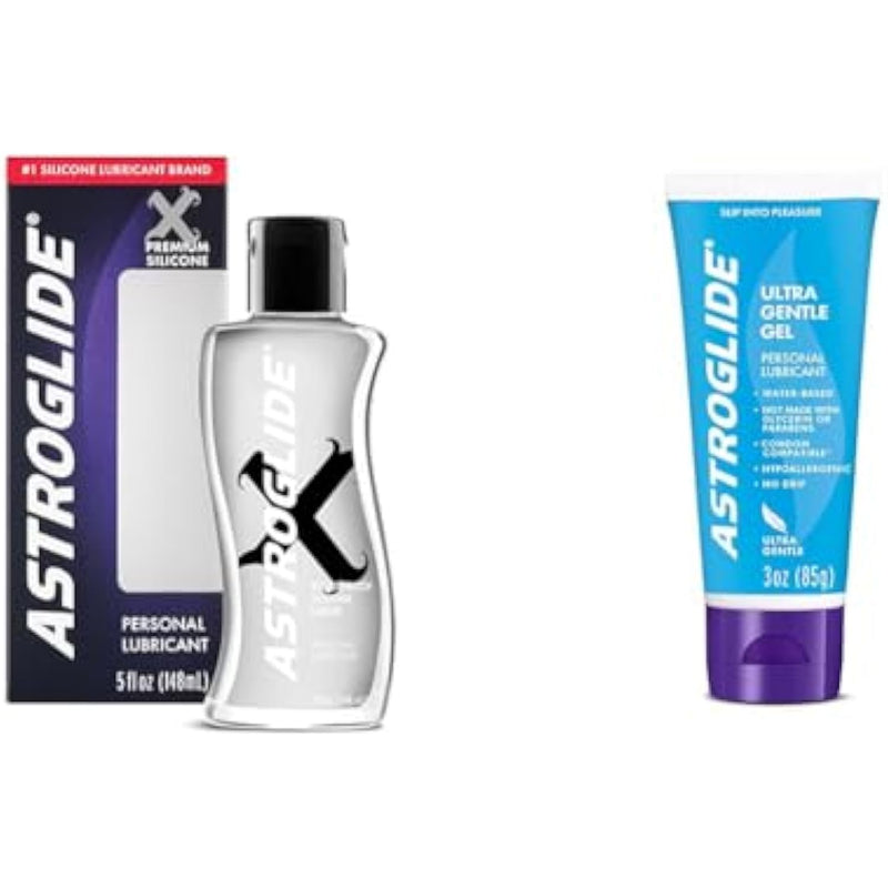 Astroglide X Premium Silicone Personal Lubricant (5oz), Extra Long-Lasting Silky Lube & Ultra Gentle Gel Lube, Personal Lubricant (3oz), Hypoallergenic, Water BasedLube