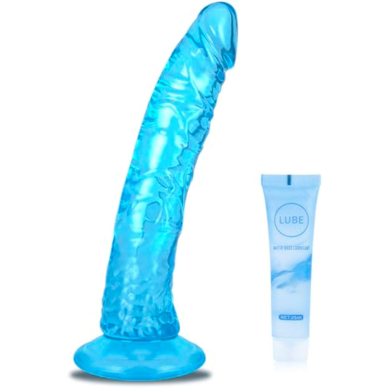 7‘’ Dildo,Soft Cock With Curved Shaft For Vaginal G-Spot Stimulation, Body-Safe Material Penis With Strong Suction Cup For Hands-Free And Anal Play,Beginner Women Men Couples Adult Toys (Blue, S)