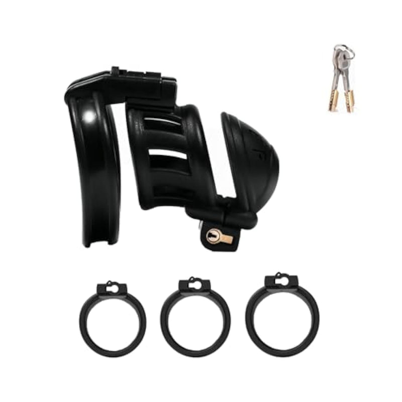 Chastity Cage-Double Head Lock Sex Toys Penis Cage Matching With 2 Invisible Locks And 3 Different Size Carabiners Sm Adult Toys Chastity Device Cock Cage Exercise Male Penis (Short)