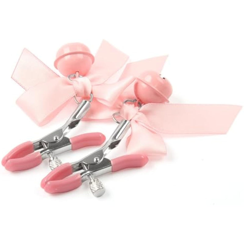 Adjustable Metal Nipple Clamps Non-Piercing Pink Bow Nipple Rings Decorative Weights Bell Non Piercing Nipple Adult Flirting Sex Toy