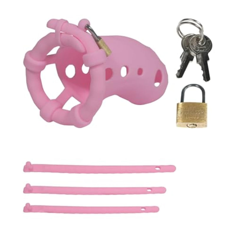 Male Silicone Chastity Cage Adult Sex Toys Cock Cage Comes With 3 Different Sized Rings Soft Material Chastity Device Used To Exercise Male Penis For A Better Fit To Skin (Pink)