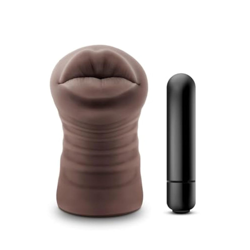 Hot Chocolate Renee - Vibrating Realistic Ultra Soft Ribbed Pocket Pussy Masturbator Stroker - Hand Held One Size Fits All Sex Toy For Men