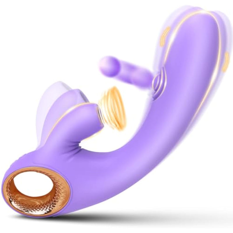 Vibrator Sucking Dildo Sex Toys For Women - 3In1 G Spot Vibrators Clitoral Nipple Stimulator Silicone Rabbit Vibrators With 8 Sucking & Flapping & Vibrating Modes Adult Sexual Toy For Woman Pleasure