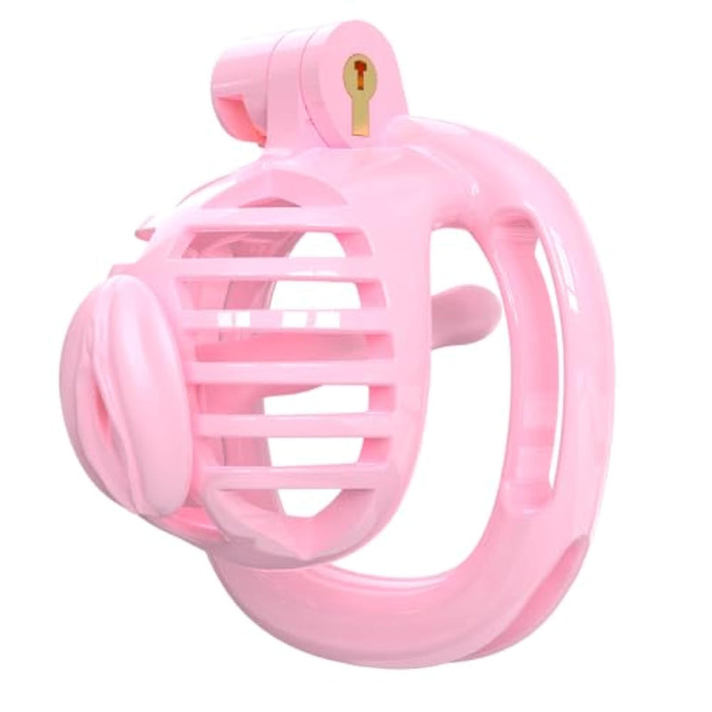 3D Printed Chastity Cage Chastity Devices For Men Bondage Gear & Accessories Lightweight Plastic Cock Cage Slave Tool With 4 Sizes Rings And Elastic Belt (Pink, B)