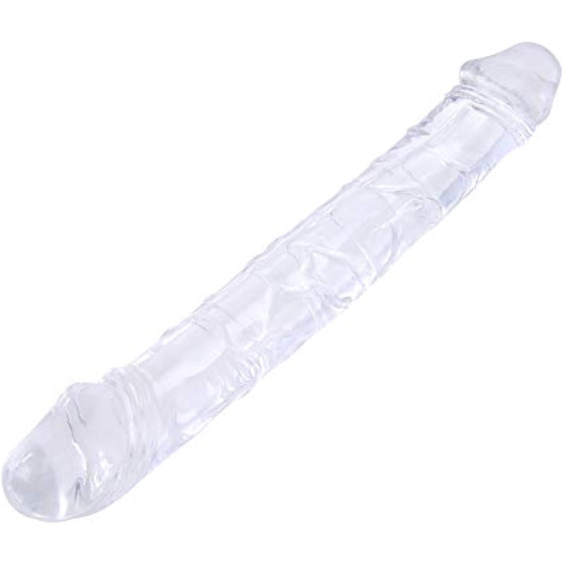Double Head Dildo,Crystal Jelly Realistic Anal Long Dildo Penis With Veins And Glans Adult Sex Toys Adult Masturbation Stick For Women Lesbian (Color1-Transparent, S(9.2 Inch))