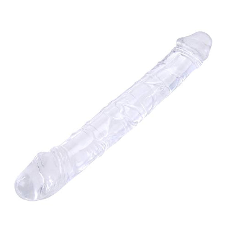 Double Head Dildo,Crystal Jelly Realistic Anal Long Dildo Penis With Veins And Glans Adult Sex Toys Adult Masturbation Stick For Women Lesbian (Color1-Transparent, M(12.5 Inch))