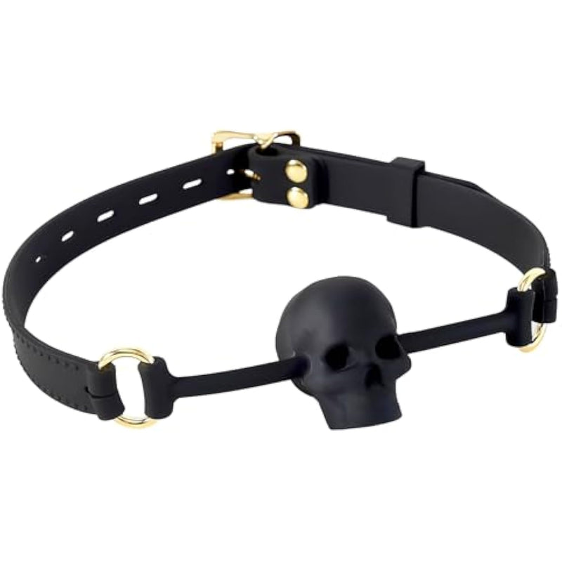 Silicone Mouth Ball Gag Breathable Skull Shape Open Mouth Gag With Adjustable Strap Sm Restraints Role Play Fetish Sex Toys For Women Men (Black)
