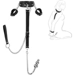 Sex Restraints Collar Anal Hook With Adjustable Handcuffs Sex Leash Neck To Wrist Bdsm Leather Harness Set Bondage Accessories 3 Balls Anal Trainer Fetish Adult Toys Sex Game For Couples Women Men