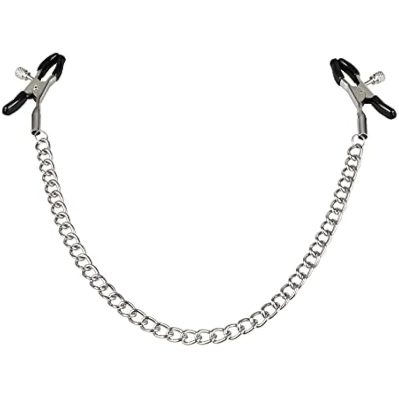 Nipple Clamps - Soft Rubber Breast Clips, Restraint, Bondage, Nipple Play, Role-Playing, Bdsm - Adjustable Clamps With Metal Chain