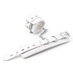 Bdsm White Bondage Handcuffs Adjustable Soft Leather White Erotic Handcuffs With Carabiner Bed Bondage Restraints Sex Toy For Women Men Couples