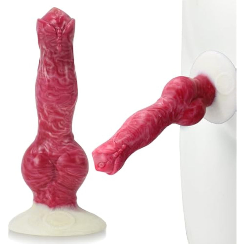Realistic Dog Dildo With Suction, 8.26Inch Long Pink Silicone Suction Cup Knotted Monster Dildos Anal Plug Toys Dragon Dildo For Women Lesbian And Men Couples Strap On