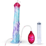 12-Inch Long and Thin Realistic Squirting Horse Dildo with Suction Cup, Blue Silicone Material for Men and Women Couples
