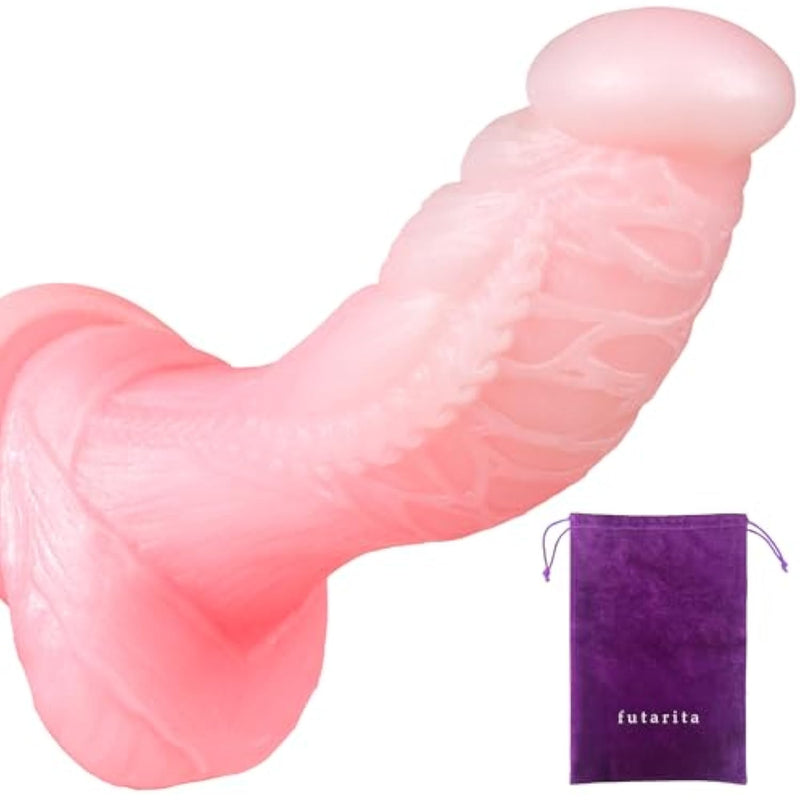 Puffy Hummingbird Dildo - 6.25" Perfect Fit Cute Dildo W/Soft Yet Firm Texture, Liquid Silicone, Real Skin Feel, Strong Suction Base, Harness-Compatible, W/Drawstring Bag (Blush Haze)