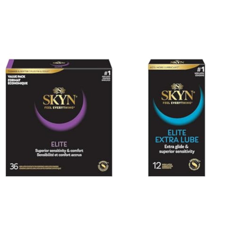 Elite Lubricated Polyisoprene Condoms, 36 Count & Elite Extra Lube Ultra-Thin Lubricated Polyisoprene Condoms, 12 Count