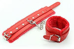 Red Fluffy Handcuffs Set – Soft Wrist & Ankle Cuffs with Chain for Couples