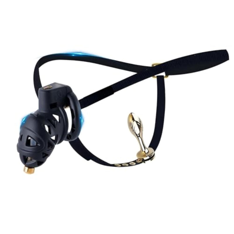 Male Chastity Device Cock Cage With Catheter And Concealed Locks Sex Toys Chasity Cages With 4 Different Size Rings Skeletonized Bondage Gear With Belt For Men (Wear Cage,S)