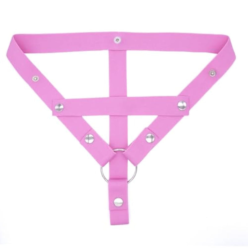 Male Chastity Cage Device Auxiliary Belt,Anti-Off Thong 3-Way Chastity Lock Retainer Strap,Adjustable Auxiliary Belt With Scrotum Cock Rings (Pink)