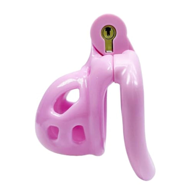 Pink Chastity Device For Men, Upgraded Ergonomic Nylon Resin Chastity Locked Cage With 4 Sizes Rings For Prevent Erection Penis Exercise Cook Cage Bondage Restraint Kit Sex Toy (Mini)
