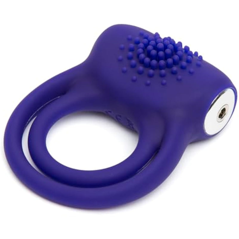 Bed Ringer Vibrating Cock Ring - Stretchy Textured Double Penis Ring - 12 Function Stimulation Device For Couples Sex - Rechargeable - Waterproof - Blue