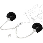 Metal Butt Plug With Furry Handcuffs Stainless Steel Wrist Restraints & Anal Plug Adult Sexual Toys For Women (Black)