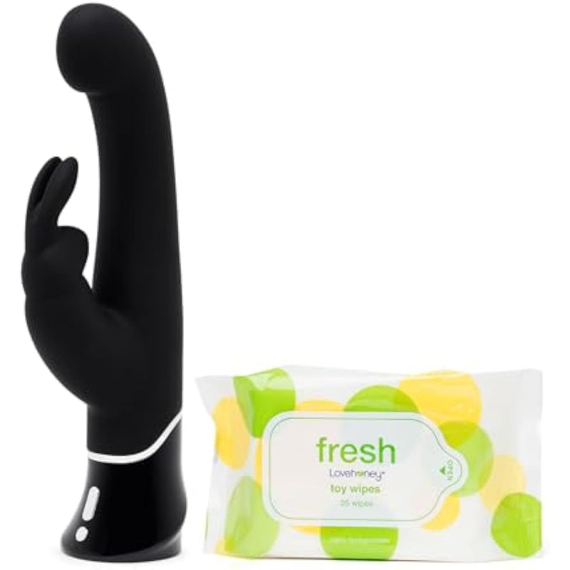 Fifty Shades of Grey Greedy Girl Rabbit Vibrator & Lovehoney Fresh Sex Toy & Body Wipes - Female Sex Toys Bundle