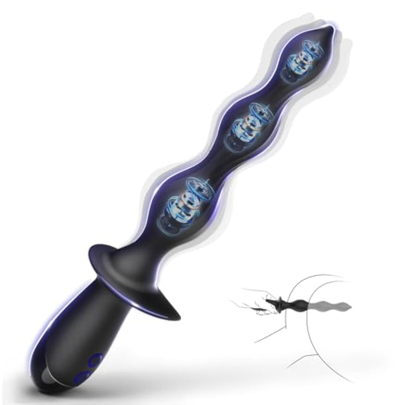 3 Motor Vibrating Anal Beads & Plug, 10.25'' Silicone Anal Trainer Dildo Vibrator Prostate Massager With Handle, Rechargeable Butt Plug With 10 Vibrations, Adult Sex Toys & Games For Men Women Couples