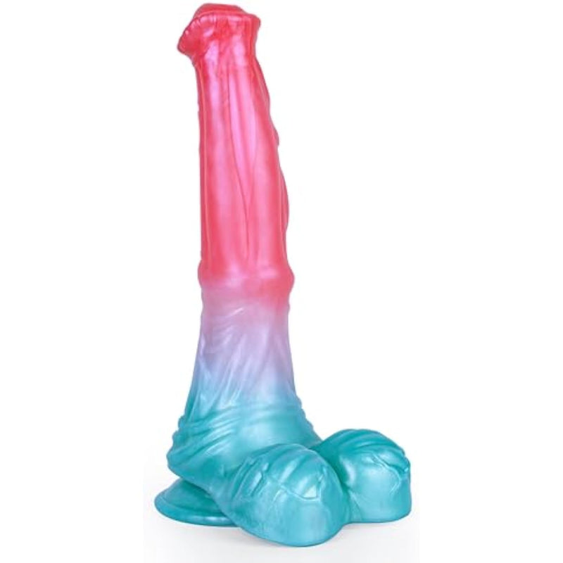 Horse Dildo Long Monster Dildos With Suction Cup, 9.7Inch Pink Silicone Dragon Penis With Big Balls Fantasy Anal Dildo Sex Toys For Couples Strap On
